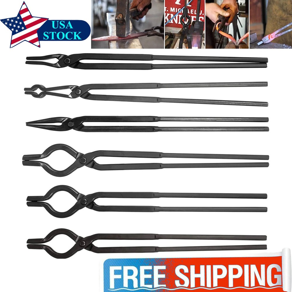 Beginner Blacksmith Tongs Blacksmith Forge Tong Tools Set V-Bit,Flat Jaw,Pick Up