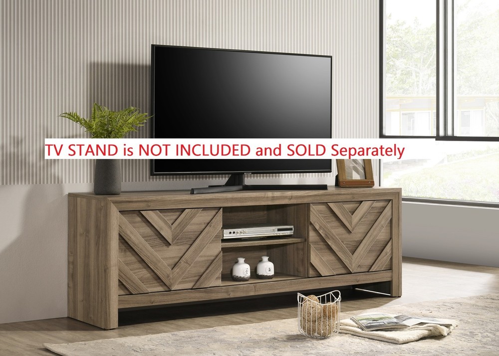 3pc Light Brown King Chevron-pattern Panel Bed Chest Nightstand Bedroom Set