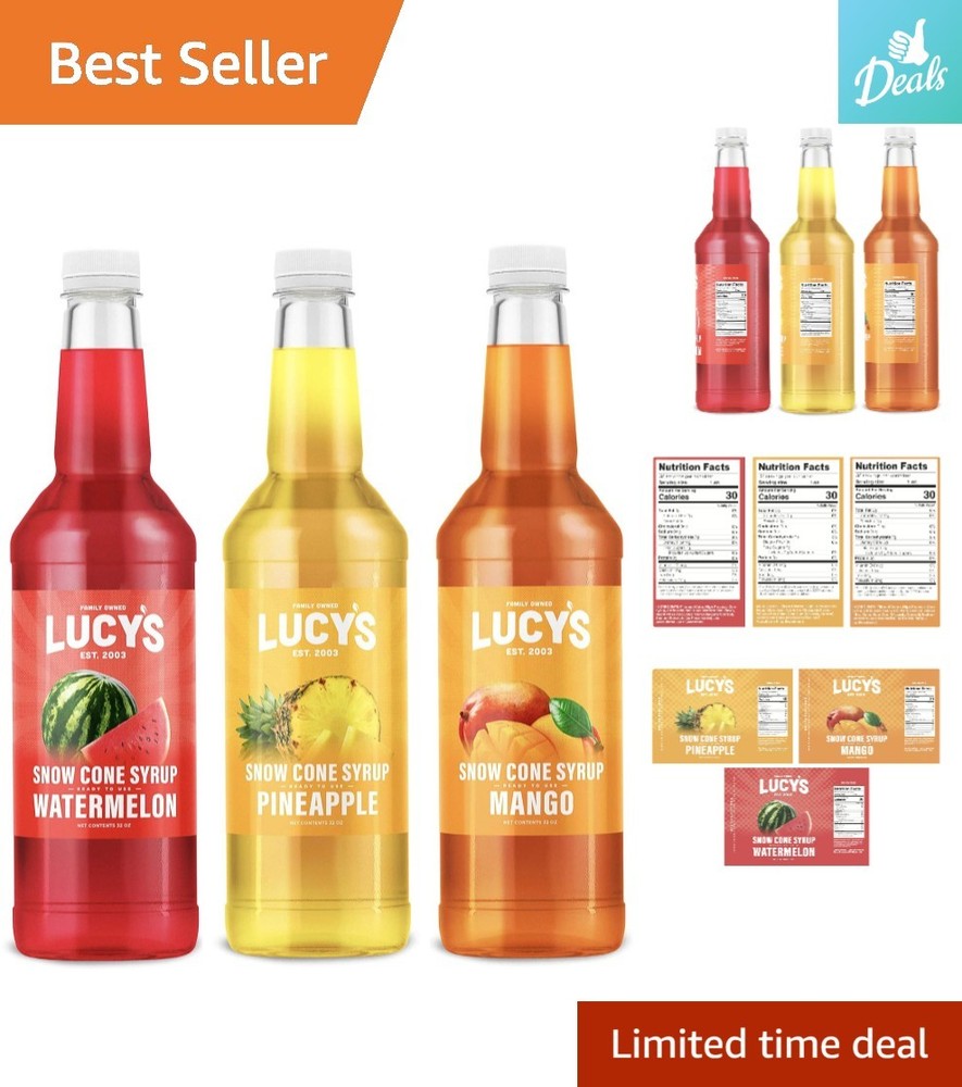 Tropical 3-Pack Shaved Ice Syrups - Watermelon, Pineapple & Mango, 32oz Each