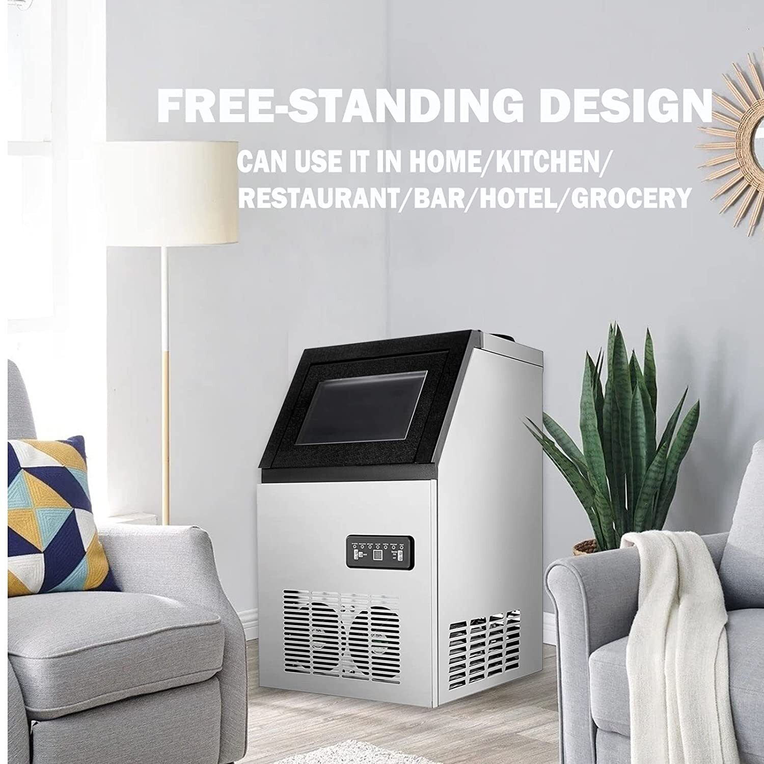 80-150 LB Built-In Commercial Ice Maker Stainless Ice Cube Machine Freestanding