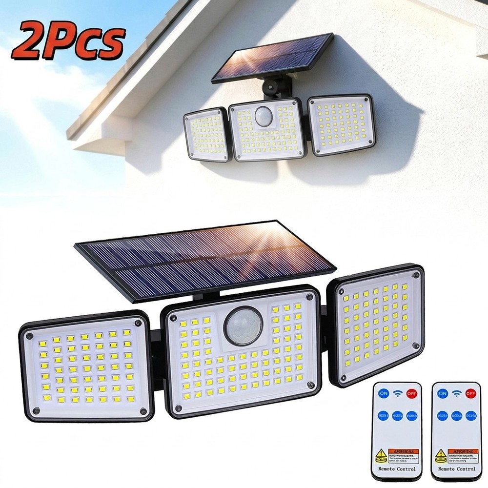 2 Pack LED Solar Lights 3-Head Outdoor Motion Sensor Security Lamp Waterproof US