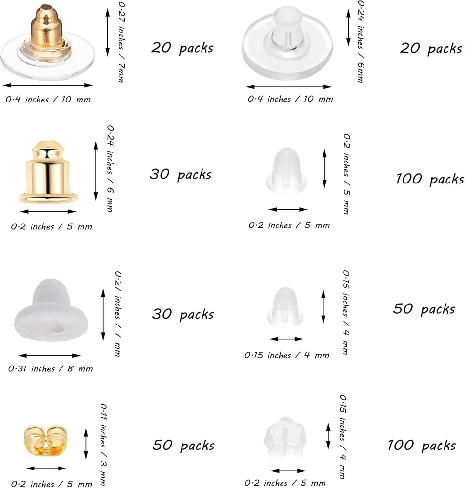 400 Pack Earring Backstops - Metal, Plastic & Rubber for All Ears