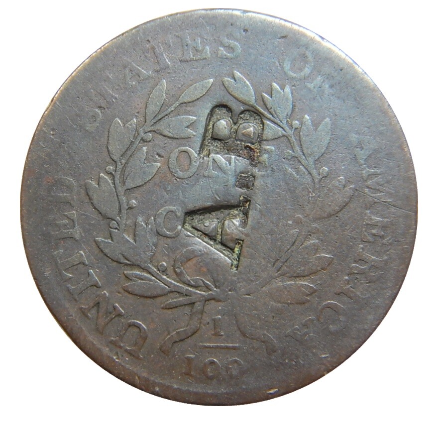 Large cent/penny 1803 counterstamp AB