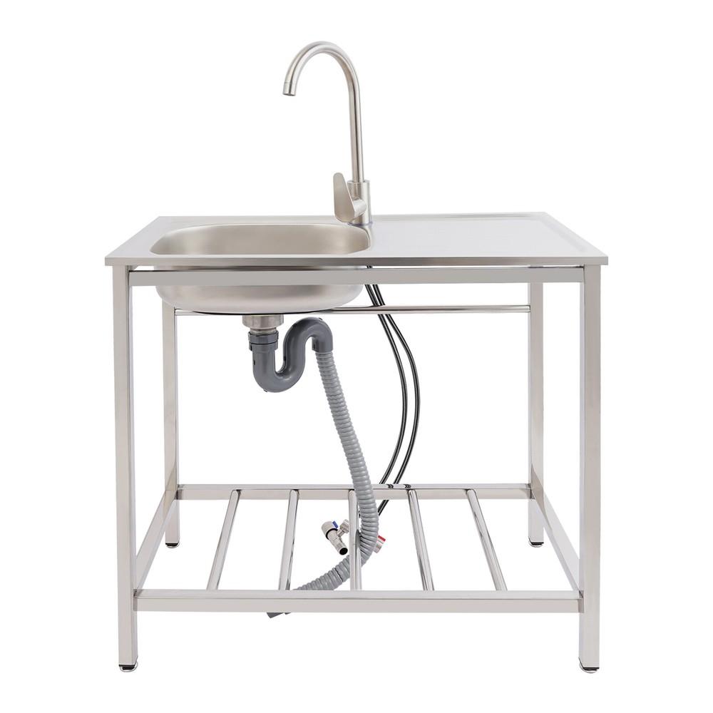 Stainless Steel Kitchen Sink Single Compartment Prep Table Freestanding Laundry