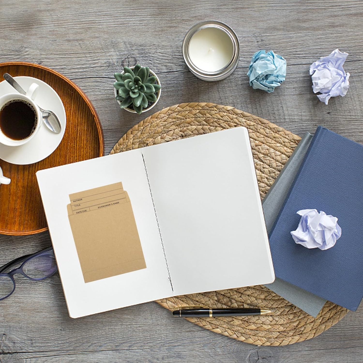 200Pcs Vintage Library Pockets and Cards, Brown Library Check out Cards Library