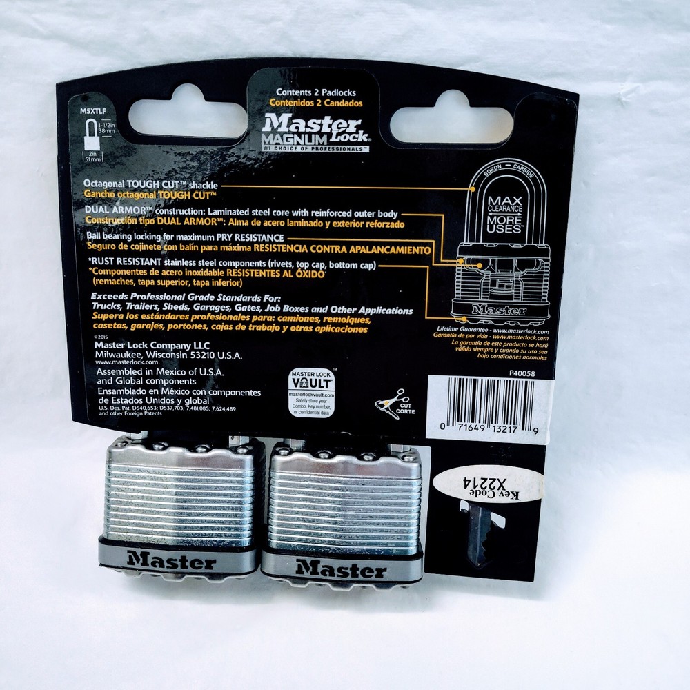 Master Lock Stainless Octagonal Magnum M5XTLF Keyed Pad Lock 2 Pack