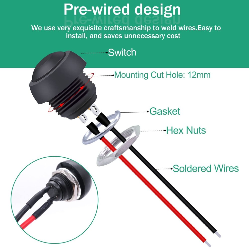 Twidec/6Pcs 12mm Momentary Push Button Plastic shell, Black-12mm-Momentary