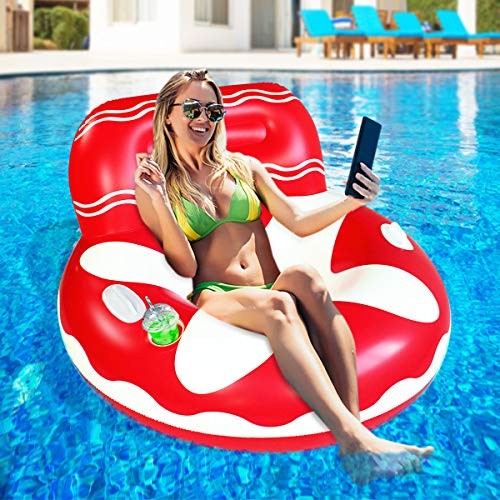 Pool Lounger Float for Adult, Float Hammock, mesh Bottom Pool Float, with red