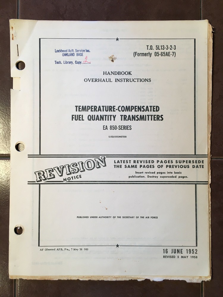 Liquidometer Temperature-Compensated Fuel Quantity Transmitters EA-850 OHC Book