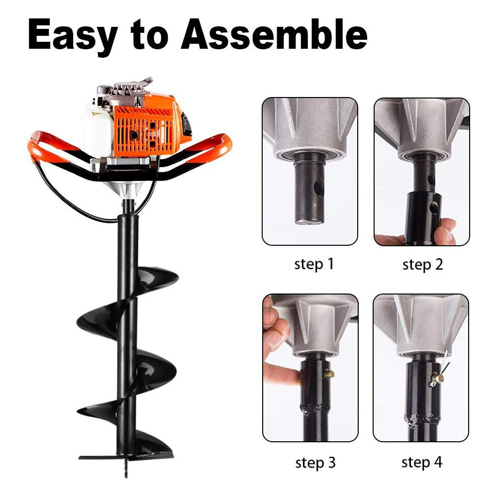 72CC 4HP Gas Powered Post Hole Digger With 4" 8" 12" Earth Auger Digging Engine