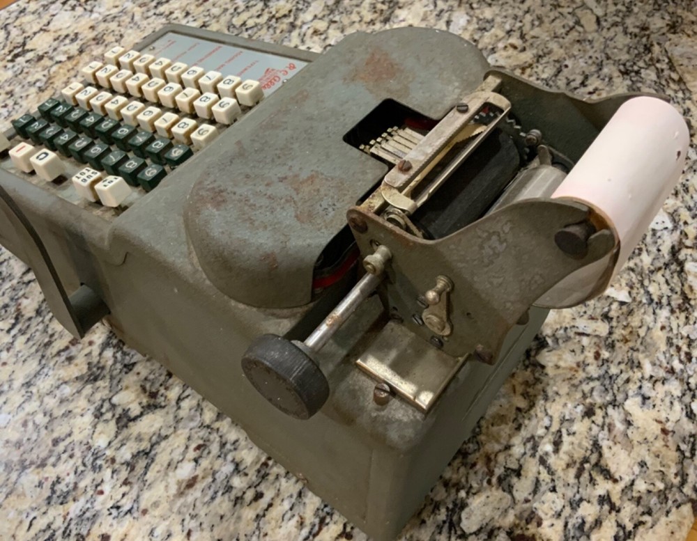 Vintage RC Allen Business Adding Machine Model Adding Machine with Hand Crank