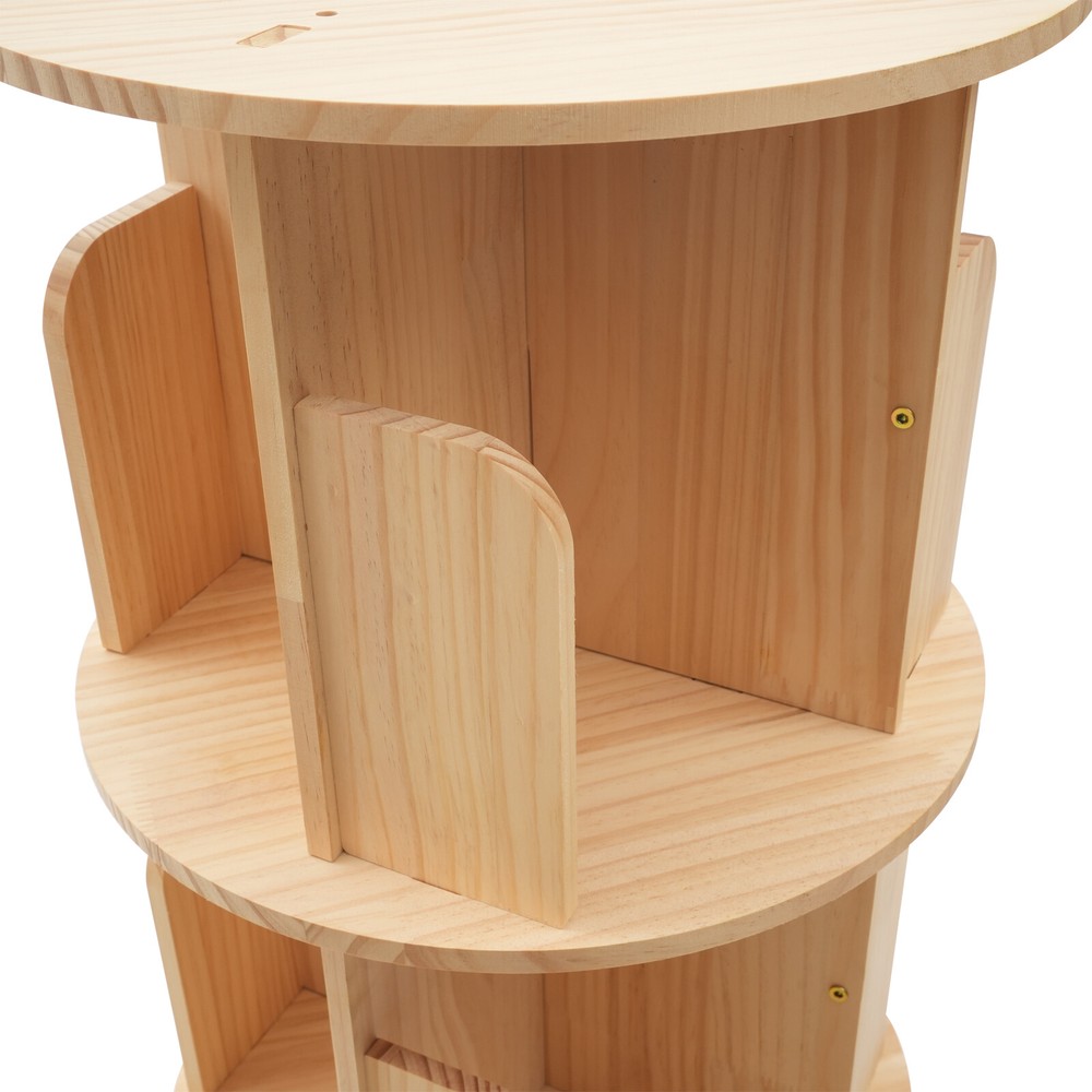 6 Tier Rotating Bookshelf 360 Display Book Shelf Tower Solid Wood Bookcase Shelf