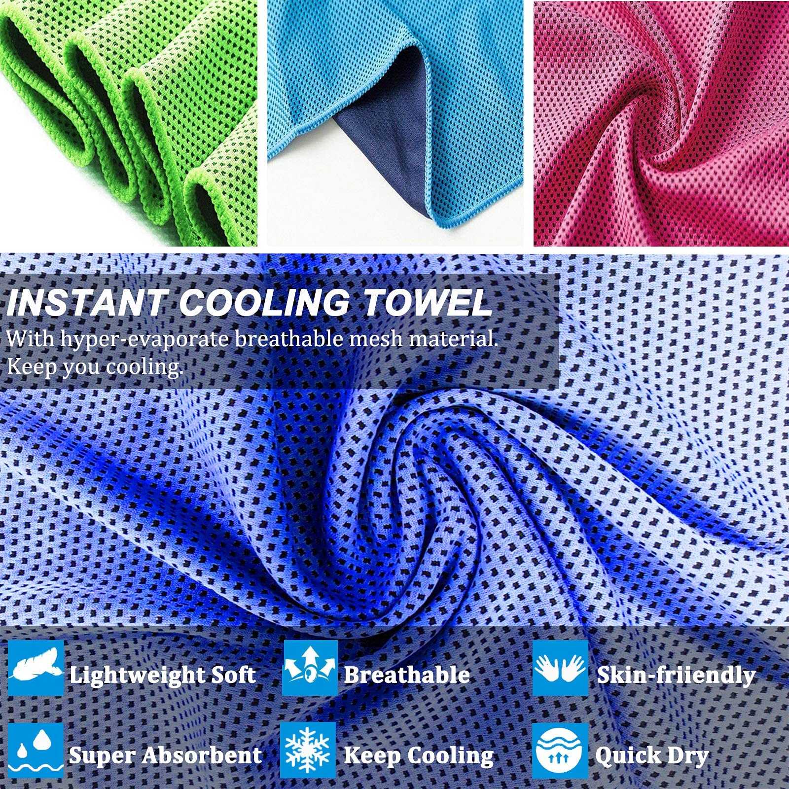 4 Pack Cooling Towels | 40"x12" | Ice Cool for Neck | Microfiber Soft Breatha...