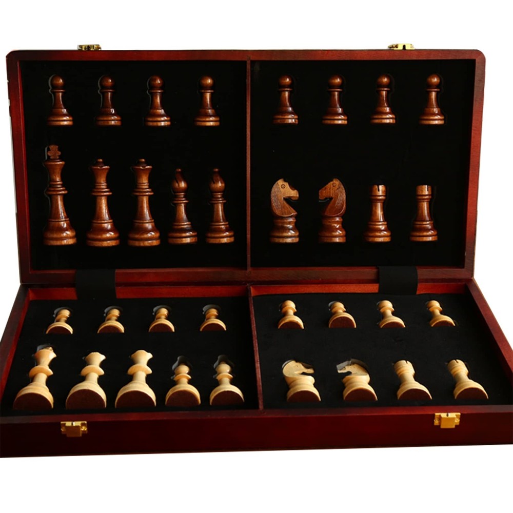 20" Extra Large Solid Walnut Wooden Chess Set with 2 Extra Queen Pi... Fast Ship