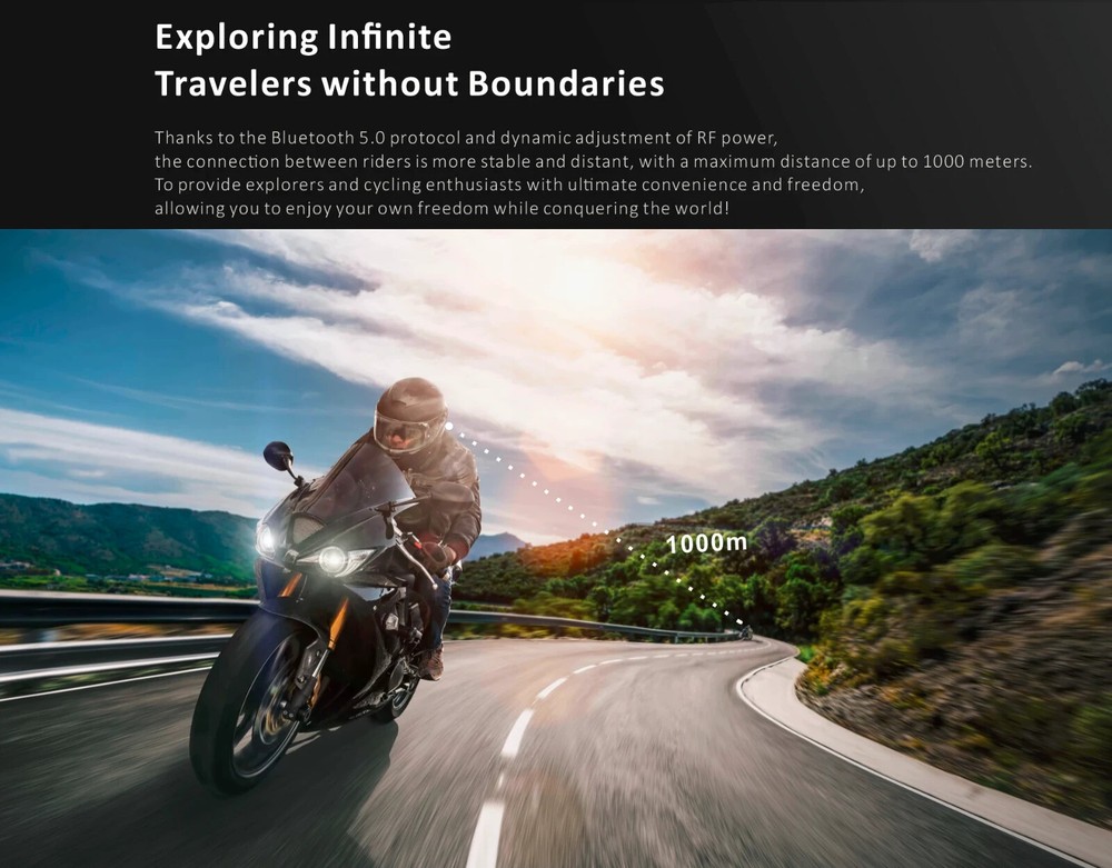 2 Sets Full Duplex Mesh Motorcycle Bluetooth Interom Headset FM 8 Rider