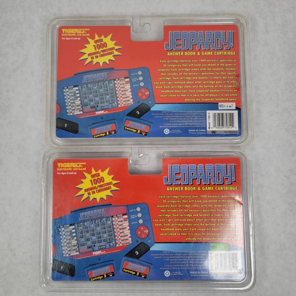 2x Jeopardy Handheld Game Cartridge 4 Answer Question Book Tiger Electronics