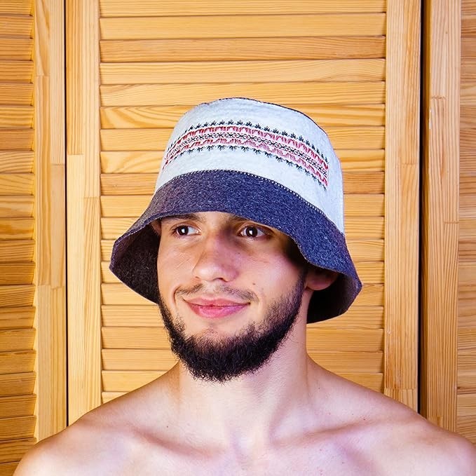 Ukrainian Wool Sauna Hat Embroidered Ornament Vyshyvanka Ukraine Sauna Hat Fi...