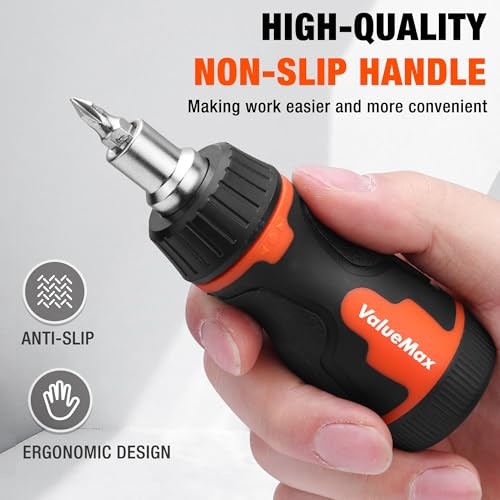 8-in-1 Stubby Ratcheting Screwdriver, Multi-bit Screwdriver, Quick-load