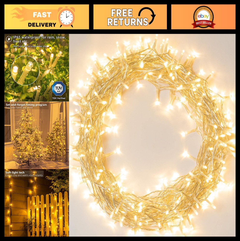 36ft 100 LED Battery Operated String Lights - Waterproof, Timer, 8 Modes, Warm W