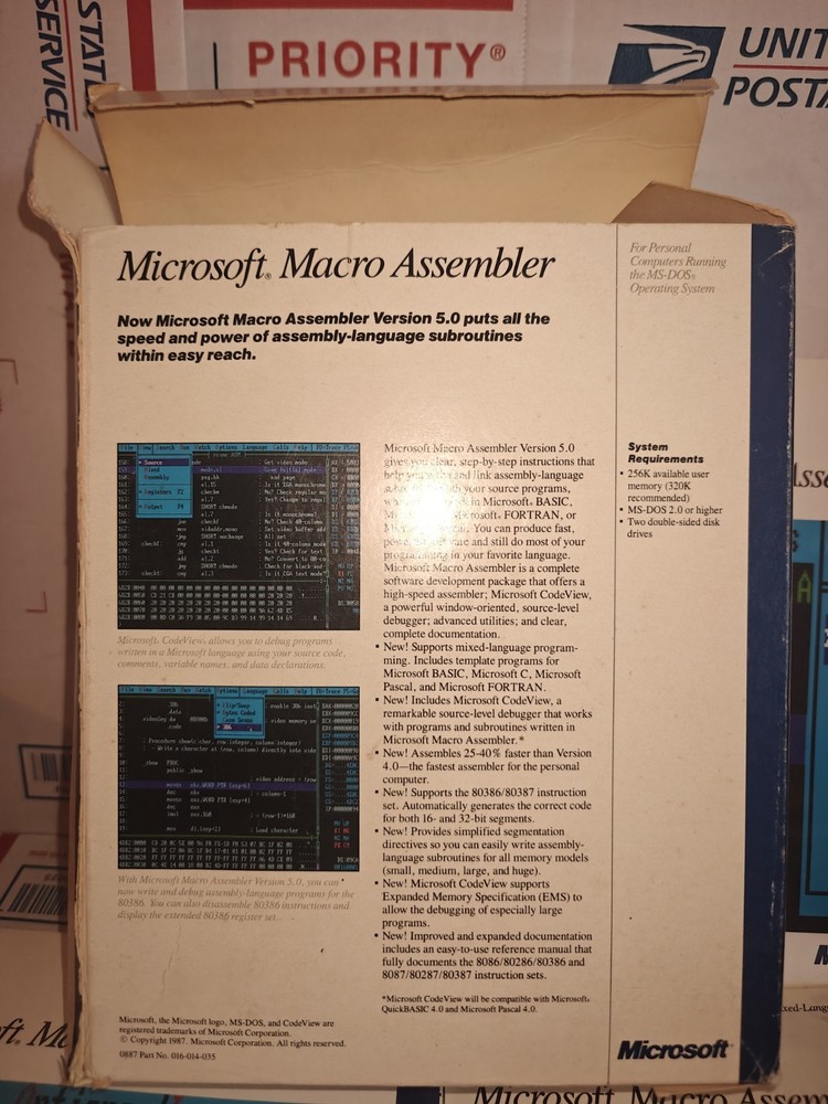 Microsoft Macro Assembler 5.0 MS-DOS Software 5.25" Disks