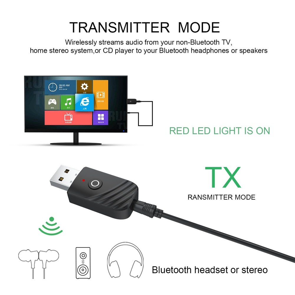 DC 5V Wireless USB Bluetooth Audio PC TV Car Transmitter Receiver Adapter