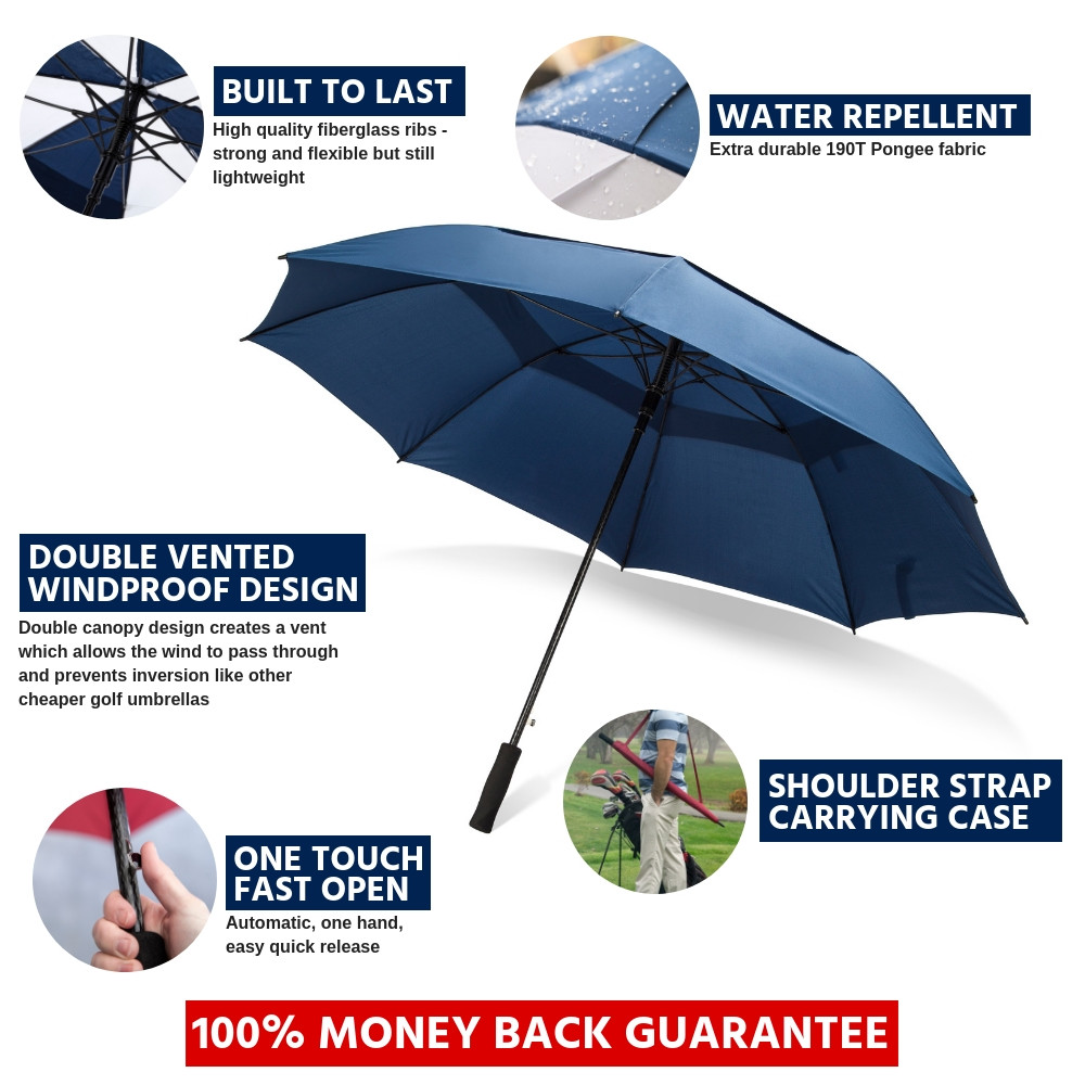 Third Floor Umbrellas 68 Inch Automatic Open Golf Umbrella - Large Vented Canopy