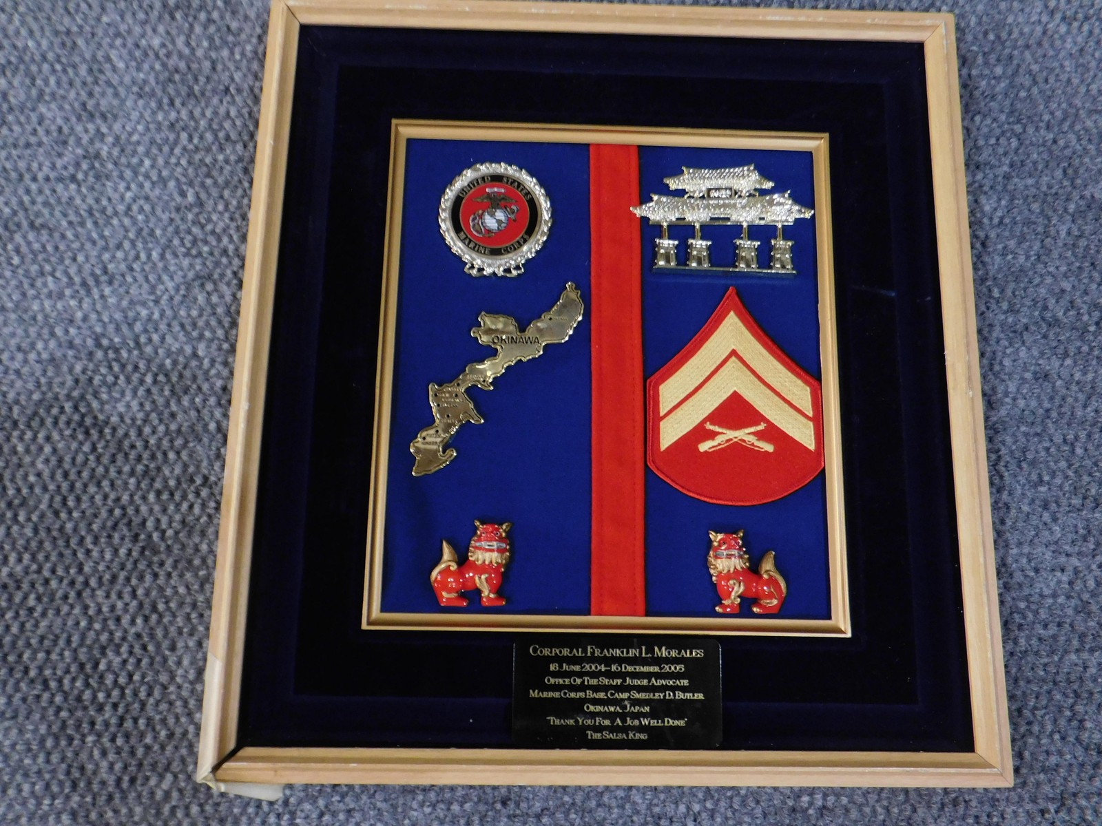 Vintage 2005 USMC Marine Corps Okinawa Japan Shadow Box Plaque Framed Award