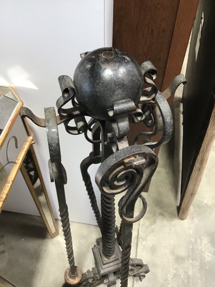 Stunning 1920's Wrought Iron Gothic fireplace tool set