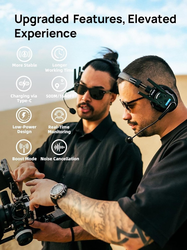 SYNCO XTALK XPRO Wireless Intercom Headset System 24H Battery 500m/1640ft Range
