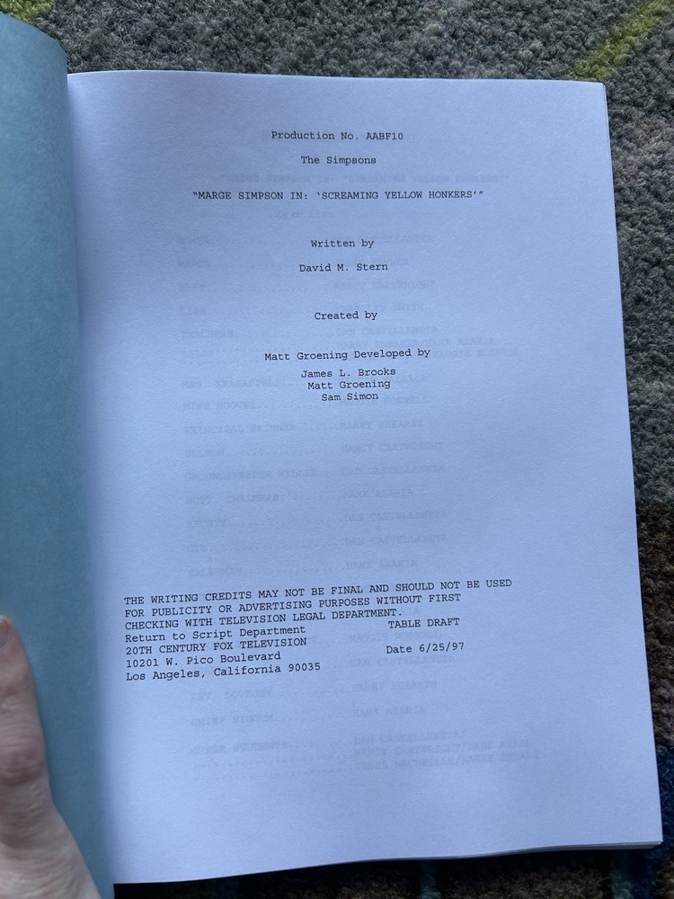 The Simpsons Original Script 1999 S 10 Ep 15 Table Draft