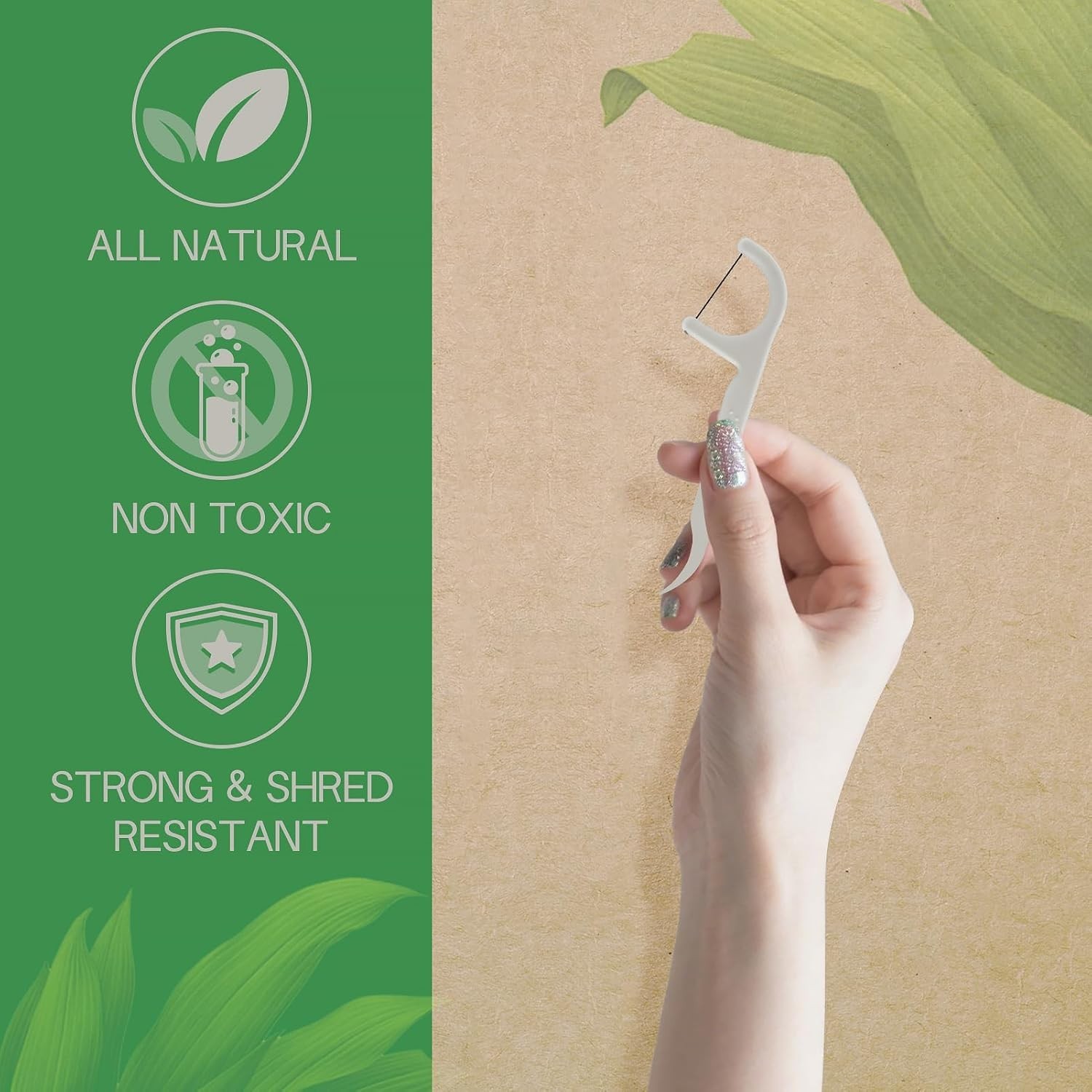 EasyHonor Organic Dental Floss Picks - Natural Biodegradable Floss Sticks with S