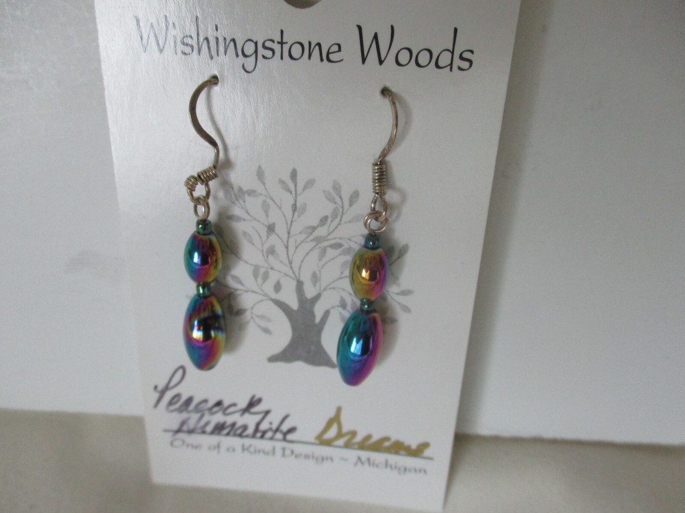 Handmade "Peacock Hematite" Dangle Earrings