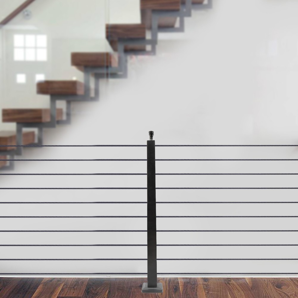 Cable Railing Post Deck Railing Kit 36"x2"x2" Black Post w/ Pre-Drilled Holes