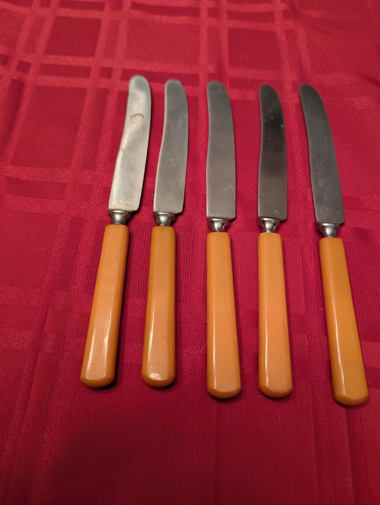 5 MCM Amefa Roestvru Bakelite Handle Knives