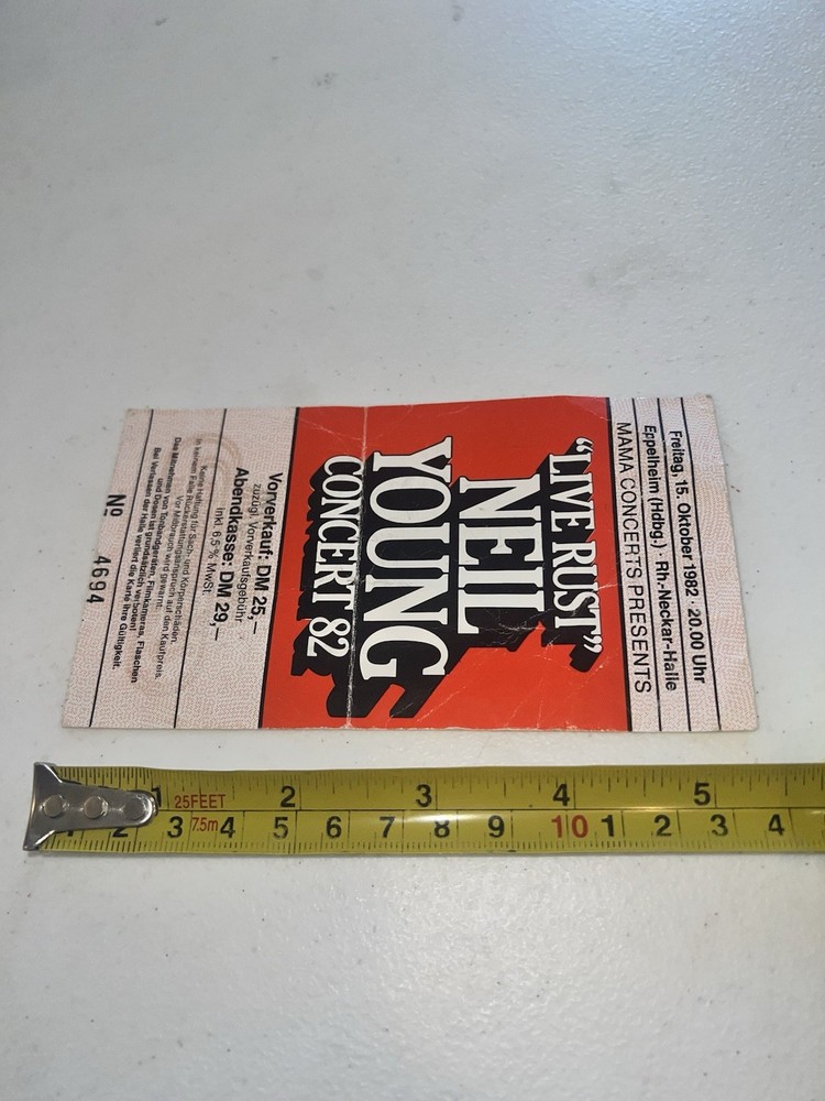 1982 Neil Young Live Rust Germany Concert Ticket Stub Never Sleeps October