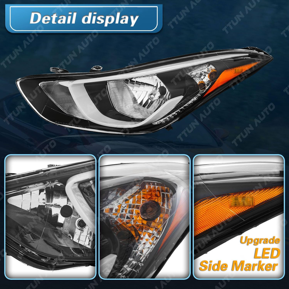 2014-2016 Elantra Driver Side Headlight Halogen–Compatible Replacement