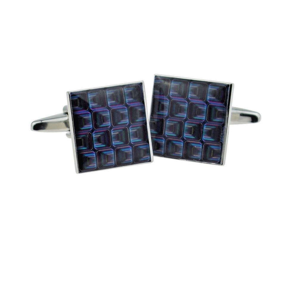 Funky Retro Blue Squares Pattern Cufflinks X2BOCS256