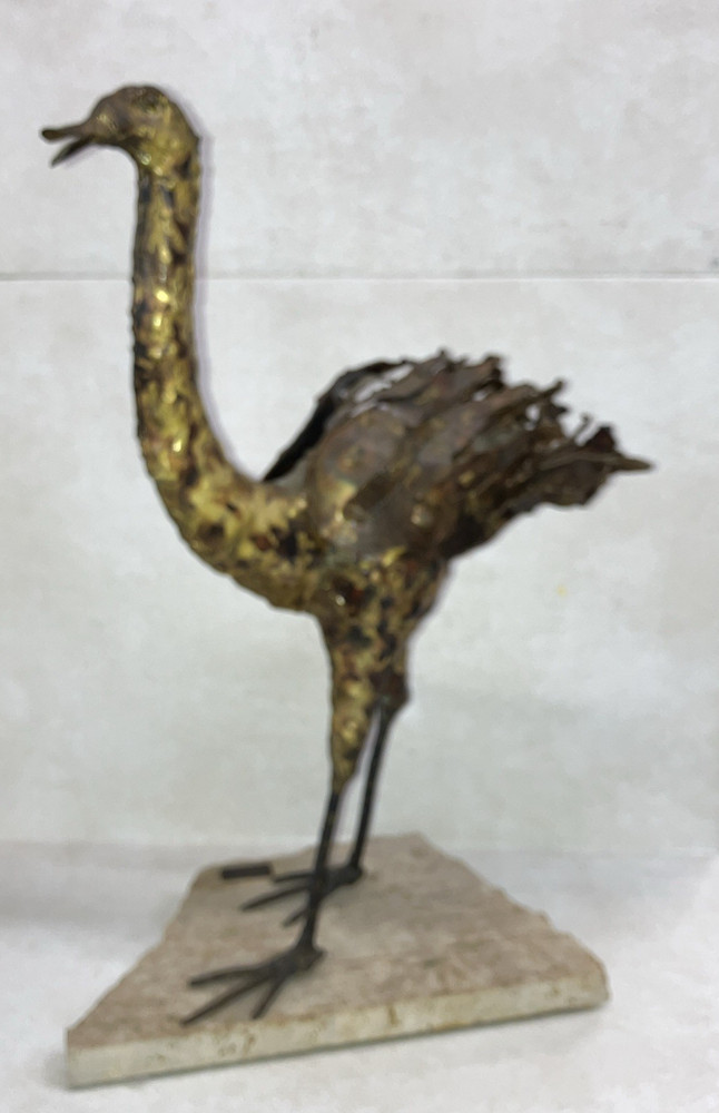Abstract Ostrich Bird Handmade Bronze Statue Painted Signed
