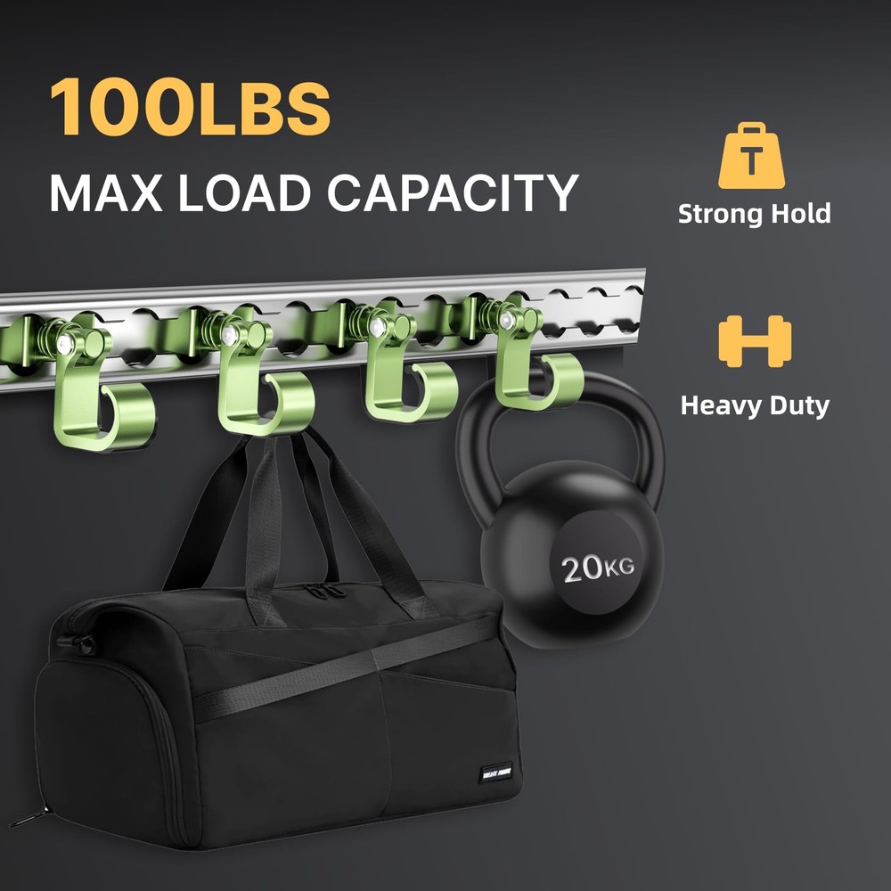 4 Pack L Track Hooks with Single Stud Fitting, Spring-Loaded Adjustable Green