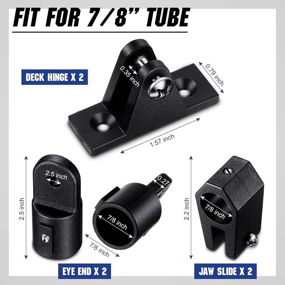 12 Pcs Bimini Top Hardware Fittings Set Includes Adjustable Black