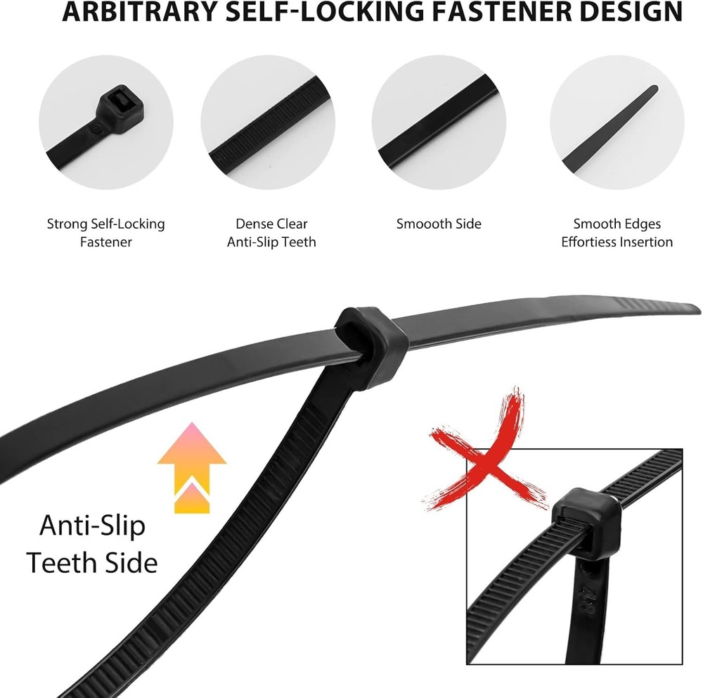 Multi-Purpose 400 Pack Nylon Cable Ties - 12, 8, 6, 4 Inch Self-Locking Design
