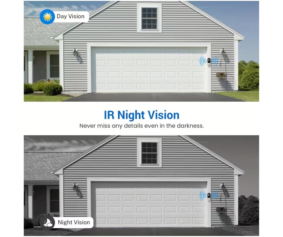 Smart Video Door Bell with PTZ Panoramic View, Battery Powered Wireless Camera,