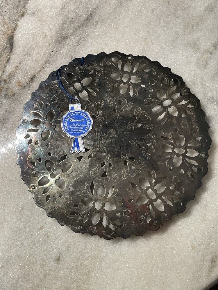 Raimond Italy Silverplate Footed Trivet Hot Plate Cut Pattern 7.5" Vintage NOS