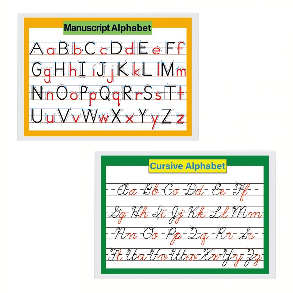 2 Pcs/set 26 Alphabet Cursive Training & Manuscript Chart for Classroom Decor