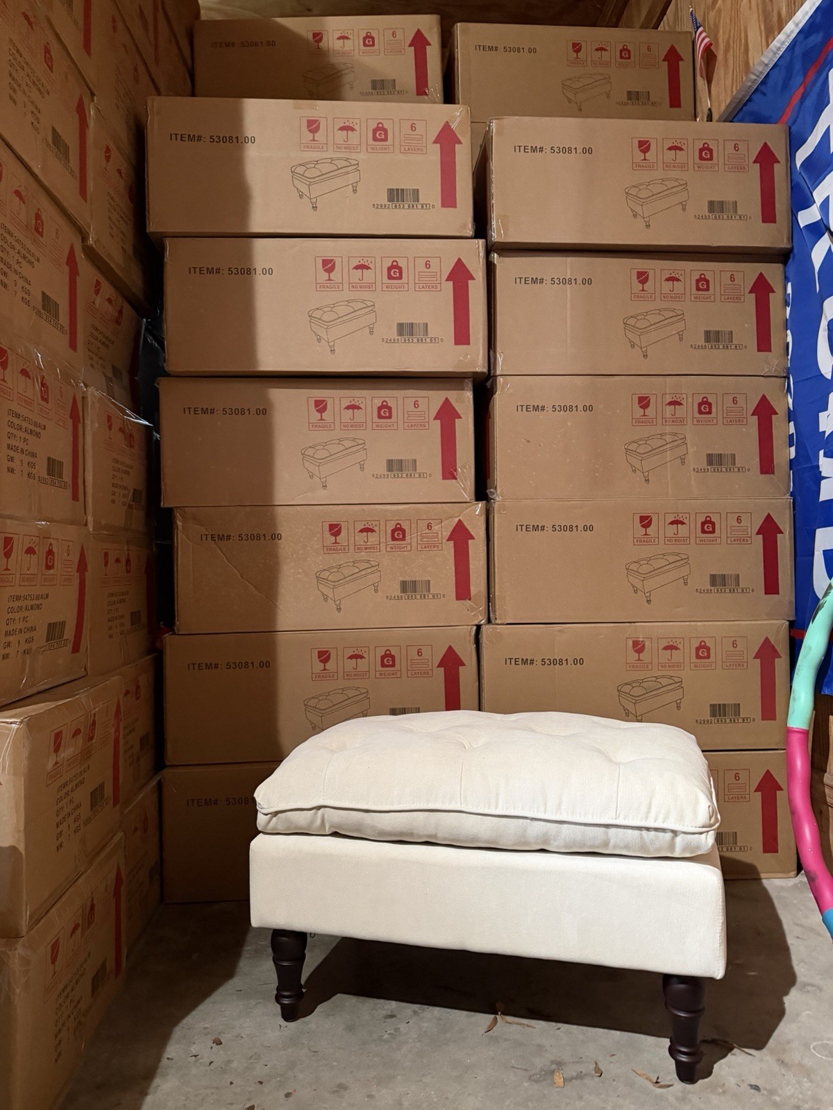 Christopher Knight Home Velvet Ottoman Tufted Living Room Bedroom Crème