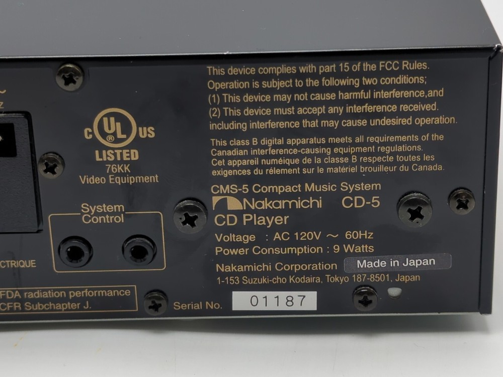 Nakamichi CD Player model CD-5 **Read Description**