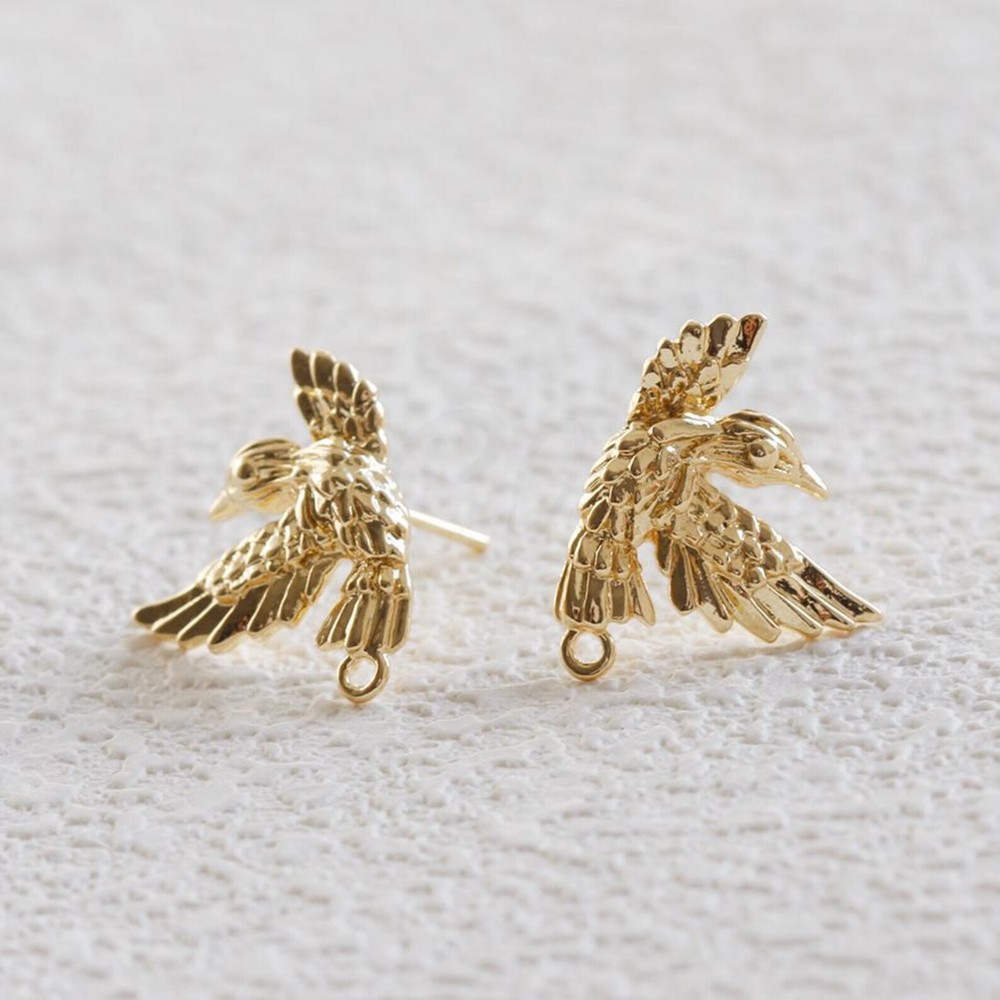 One Pair Solid Brass Earring Post with Sterling Silver Pin-Bird (4901C-C)