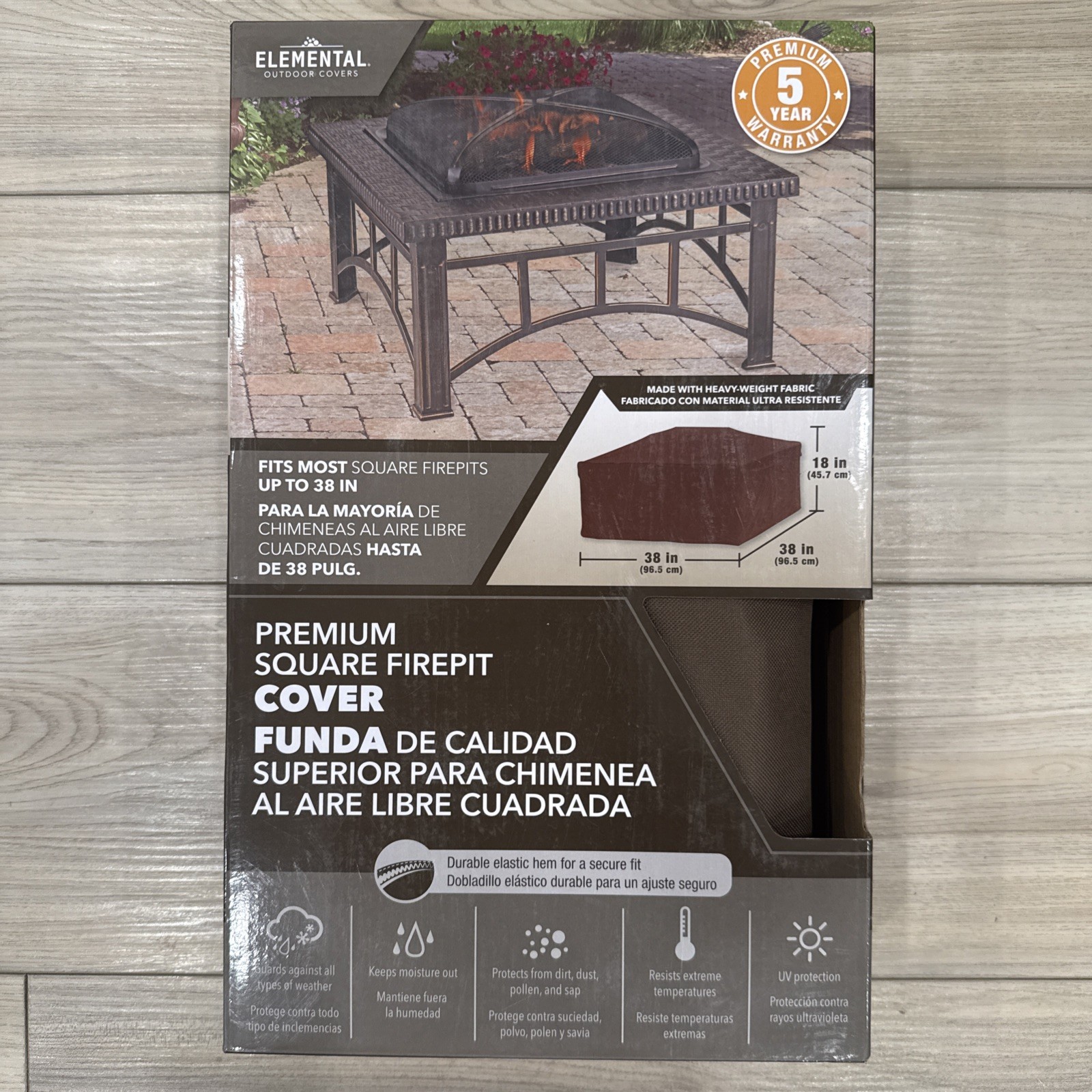 Elemental Brown Square Firepit Cover Water-Resistant