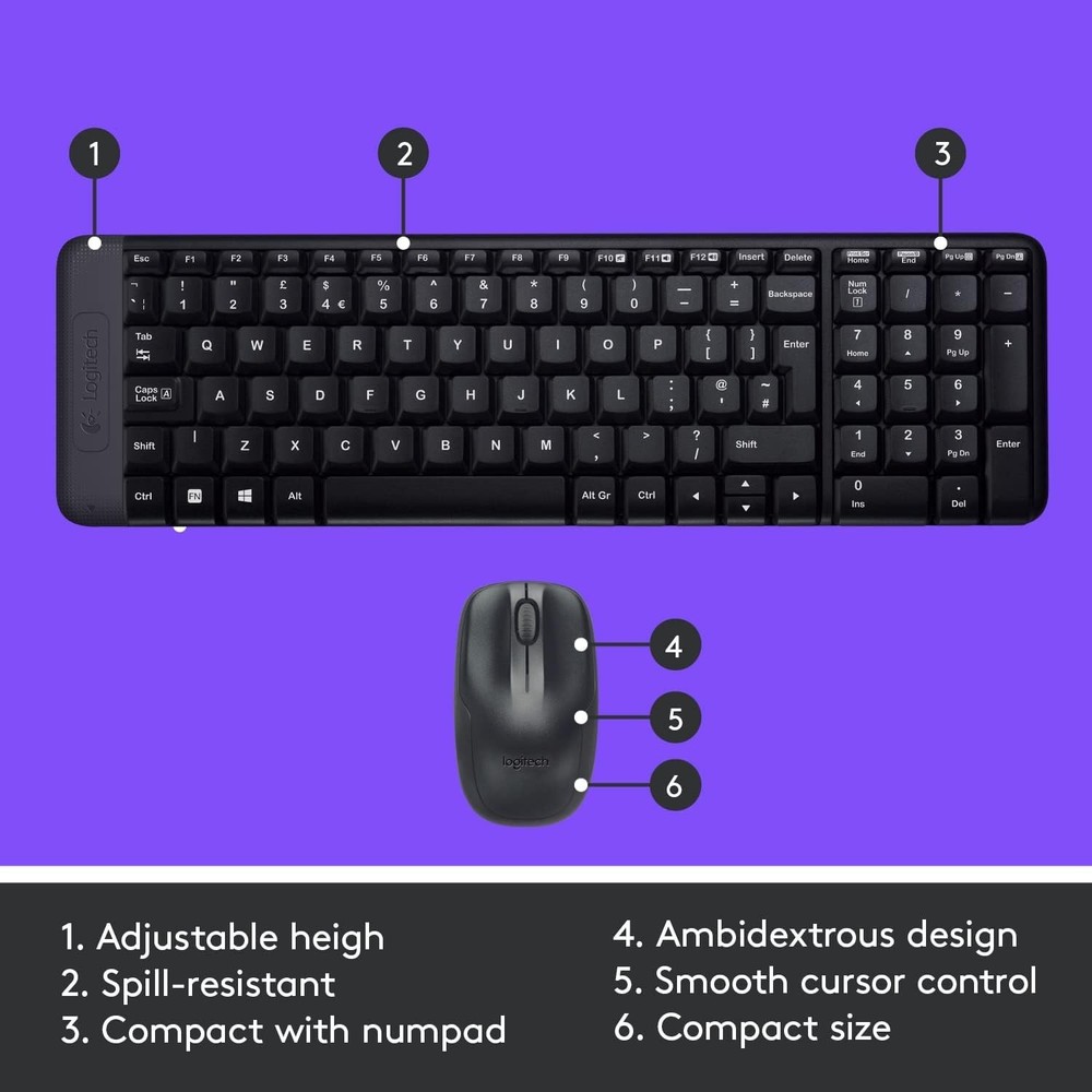 Logitech MK220 Space-Saving Wireless Keyboard & Mouse Combo 10m Range Spanish
