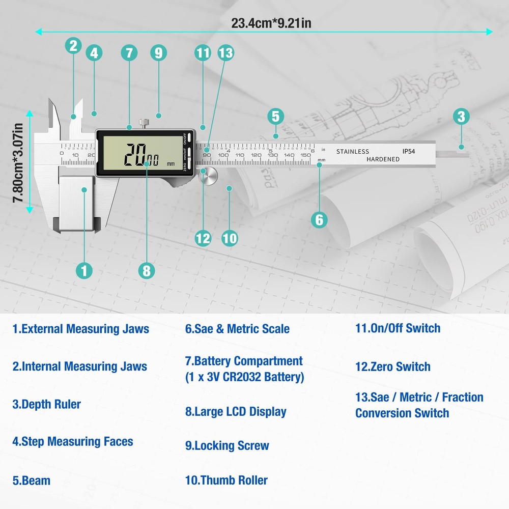 Electronic Digital Caliper 6", Professional Precision Micrometer Calipers, ±0...